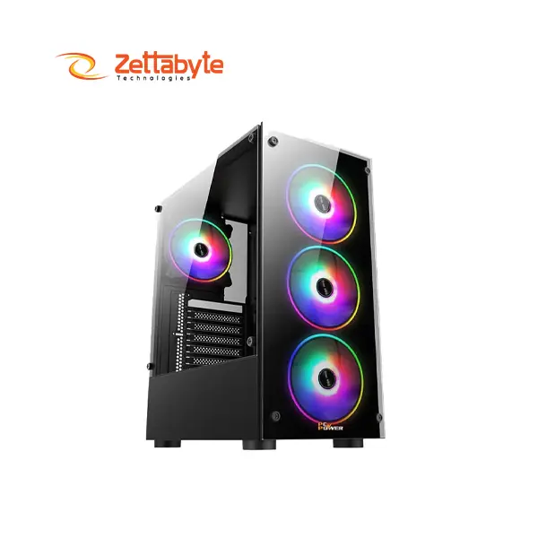 PC Power PP-GS2404-BK Crystal Glass Mid Tower Gaming Desktop Case