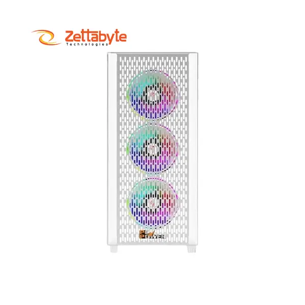 PC Power Flow White Light Mesh Sleek Tempered Glass Gaming Case