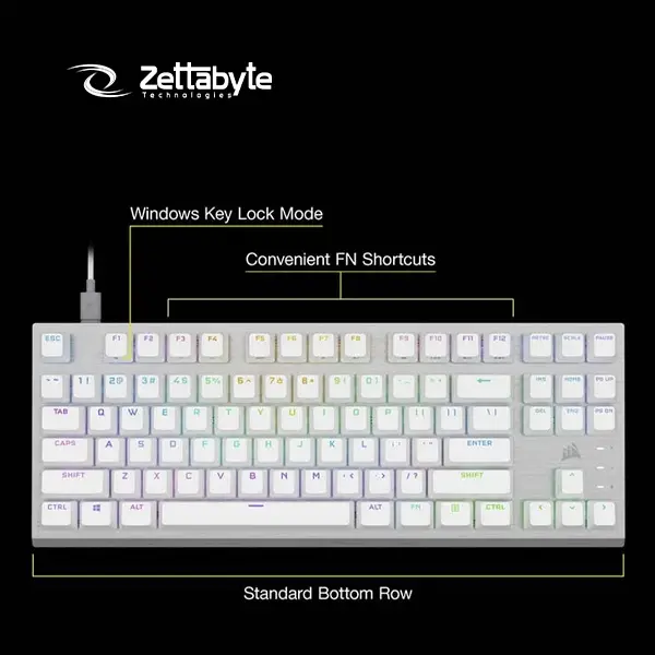 Corsair K60 PRO TKL RGB OPX Switch White Wired Gaming Keyboard