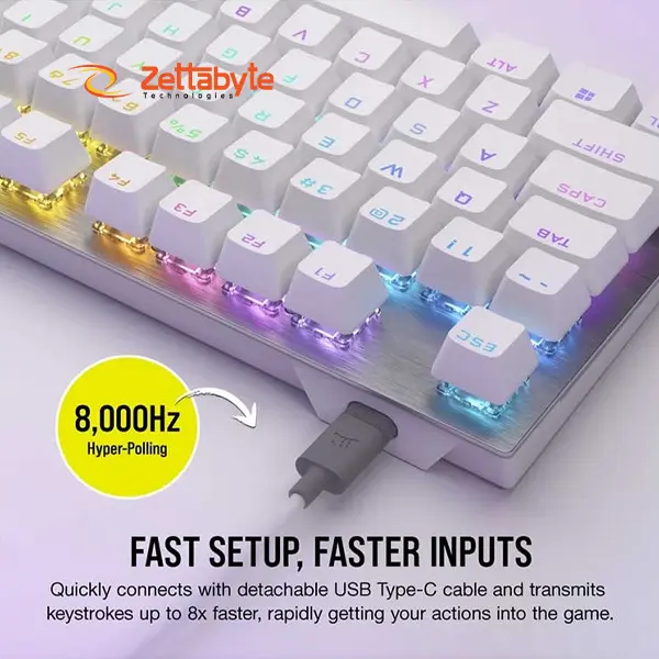 Corsair K60 PRO TKL RGB OPX Switch White Wired Gaming Keyboard